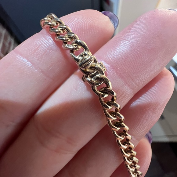 Lightly Worn 14kt Yellow Gold Curb Chain & Diamond Bracelet - Picture 8 of 9